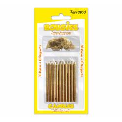 10 bougies pailletées avec supports Or