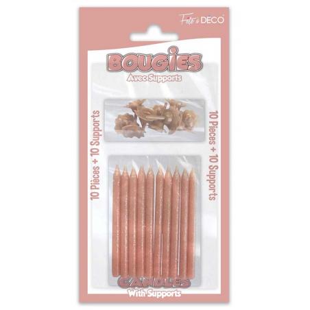 10 bougies pailletées avec supports Rose Gold