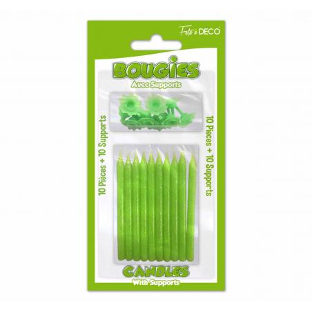 10 bougies pailletées avec supports Vert