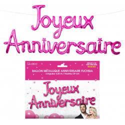 Ballon métallique Joyeux Anniversaire Fuchsia