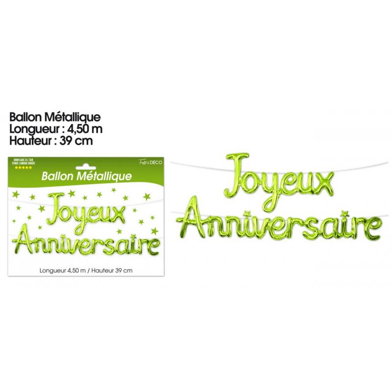 Ballon métallique Joyeux Anniversaire Vert