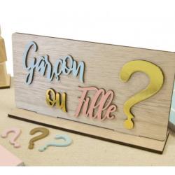 CENTRE DE TABLE "GENDER REVEAL" EN BOIS SUR SOCLE