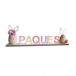 CENTRE DE TABLE BOIS PAQUES AVEC LAPIN 37CM X 5CM X 14CM HT