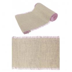 CHEMIN DE TABLE JUTE CHEVRONS NATUREL/ROSE FRANGE 29CMX3M