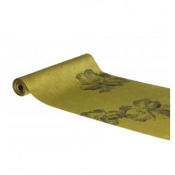 CHEMIN DE TABLE VELOURS VERT OLIVE IMPRIME FLEURS 28X300CM