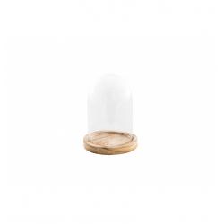 CLOCHE VERRE SUR SUPPORT BOIS DIA 10CM X 13.7CM HT