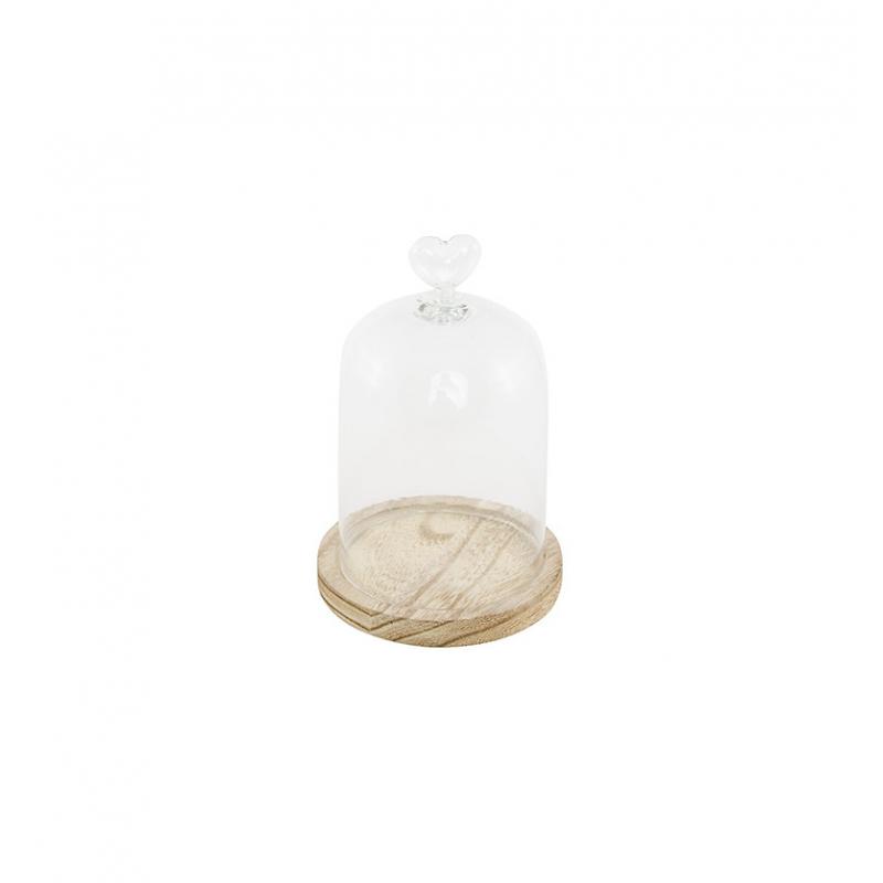 CLOCHE VERRE SUR SUPPORT BOIS DIA 11X16CM HT