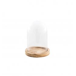 CLOCHE VERRE SUR SUPPORT BOIS DIA 14CM X 21CM HT