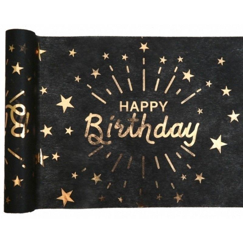 Chemin de table Happy Birthday Etincelant noir et or