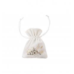 SACHET 4 BOURSES VELOURS FLEURIES OR 8X10CM