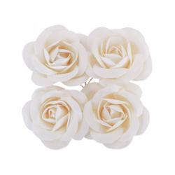 SACHET 4 ROSES BLANCHES SATIN DIA 4CM X HT 2CM