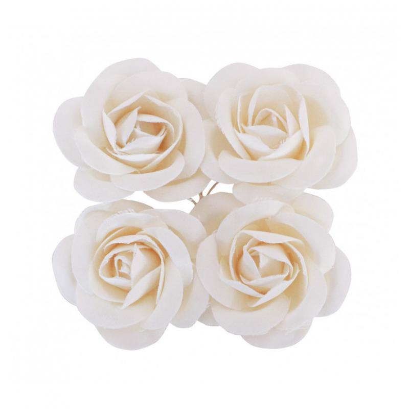 SACHET 4 ROSES BLANCHES SATIN DIA 4CM X HT 2CM