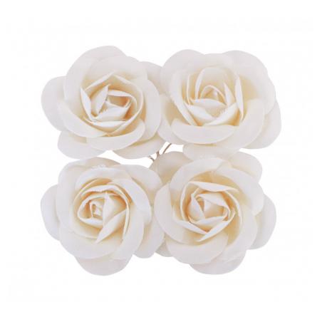 SACHET 4 ROSES BLANCHES SATIN DIA 4CM X HT 2CM