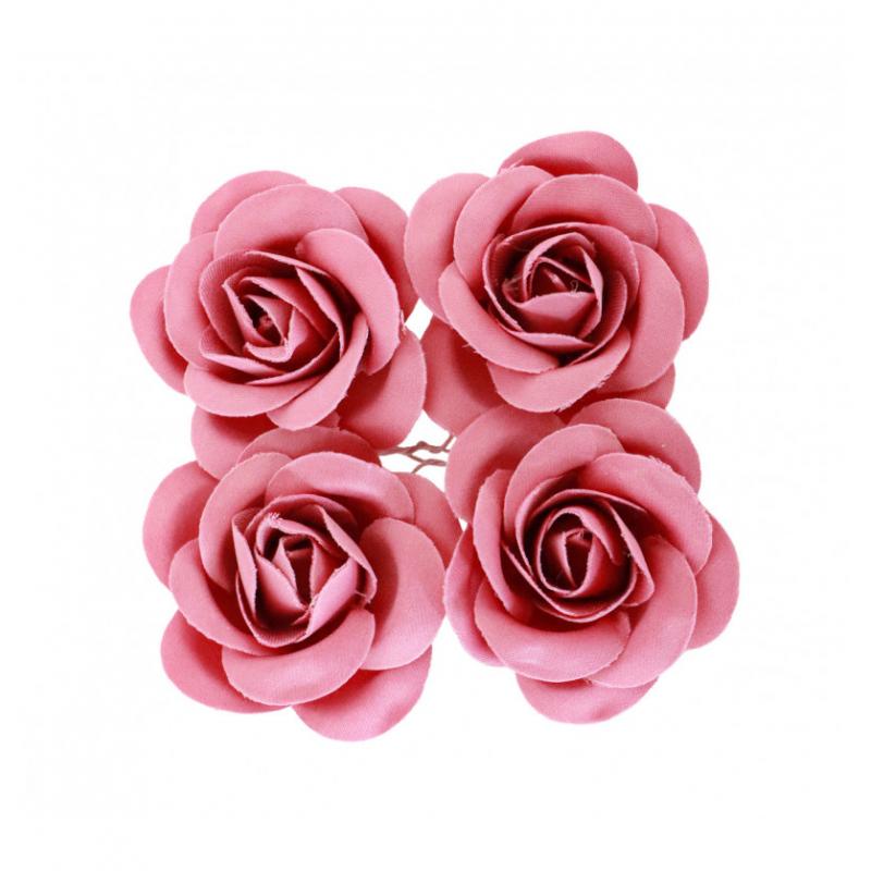 SACHET 4 ROSES FUCHSIA SATIN DIA 4CM X HT 2CM