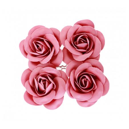 SACHET 4 ROSES FUCHSIA SATIN DIA 4CM X HT 2CM