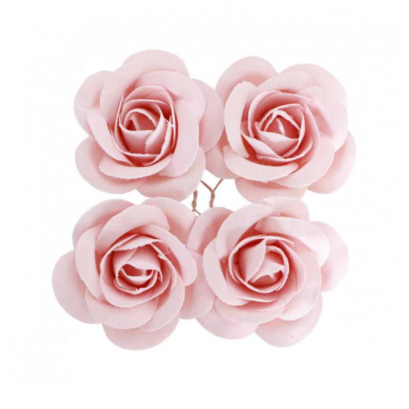 SACHET 4 ROSES ROSE PASTEL SATIN DIA 4CM X HT 2CM