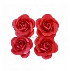 SACHET 4 ROSES ROUGES SATIN DIA 4CM X HT 2CM