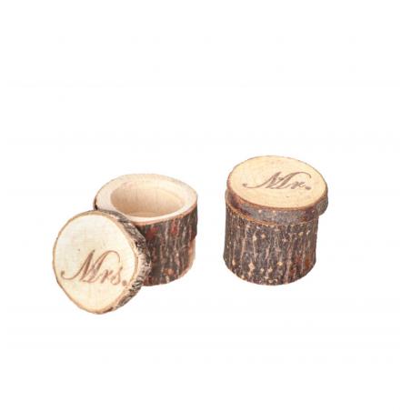 SET 2 BOITES BOIS MR & MRS DIA 5.5CM X 4 CM HT