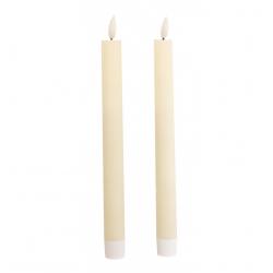 SET 2 BOUGIES FLAMBEAUX CIRE FLAMME LED REALISTE IVOIRE 2X24CM