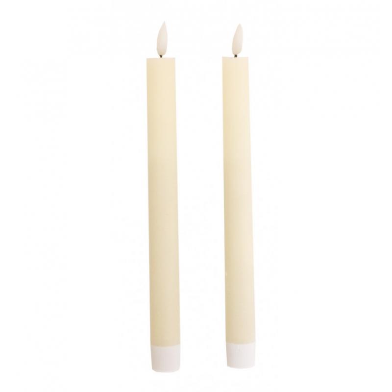 SET 2 BOUGIES FLAMBEAUX CIRE FLAMME LED REALISTE IVOIRE 2X24CM