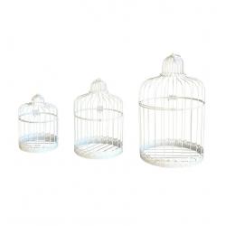 SET 3 CAGES METAL BLANC VINTAGE DIA 15CMX22CM/DIA20CMX32CM/25CMX41CM