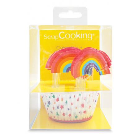 24 Caissettes + 24 cake toppers "Rainbow"