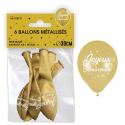 Sachet de 6 ballons métal OR Joyeux anniversaire