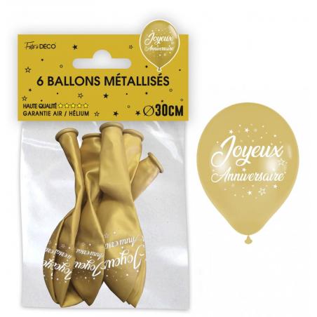 Sachet de 6 ballons métal OR Joyeux anniversaire