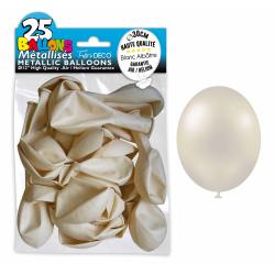 25 ballons métallisés couleur Blanc