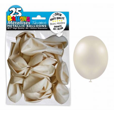 25 ballons métallisés couleur Blanc