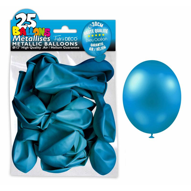 25 ballons métallisés couleur Bleu ciel