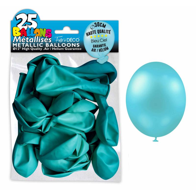 25 ballons métallisés couleur Bleu océan