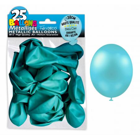 25 ballons métallisés couleur Bleu océan