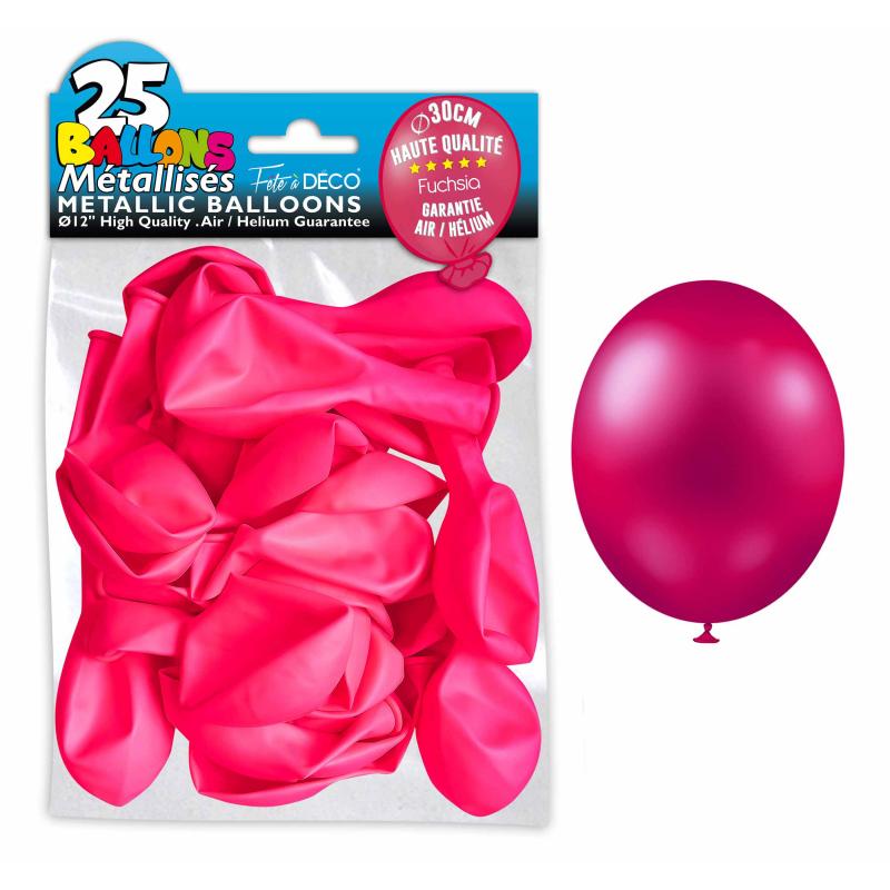 25 ballons métallisés couleur Fuchsia