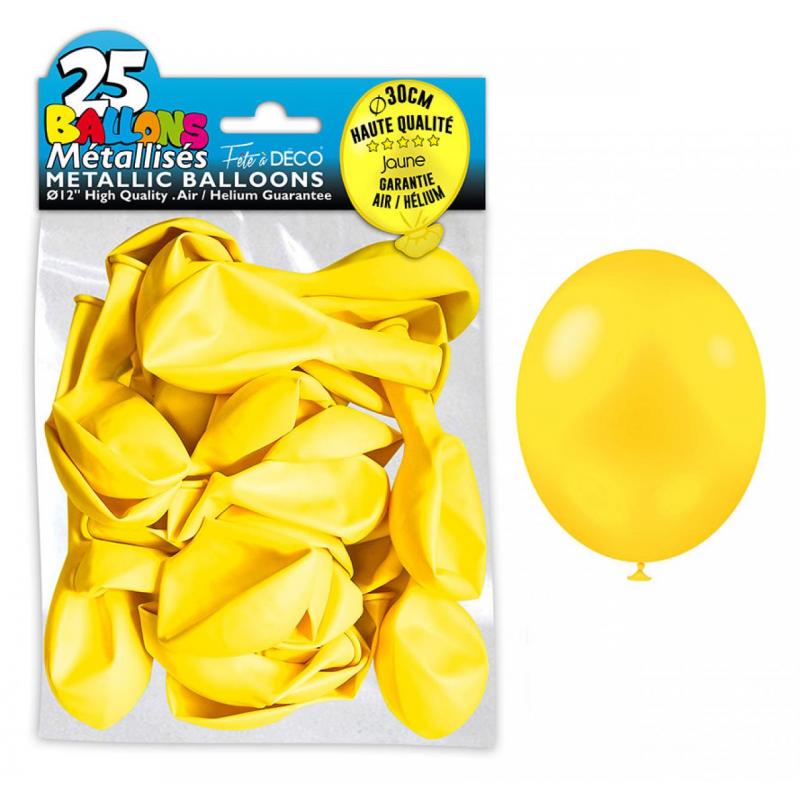 25 ballons métallisés couleur Jaune citron