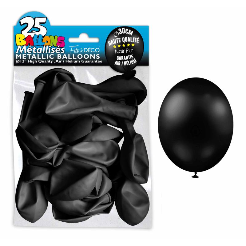 25 ballons métallisés couleur Noir