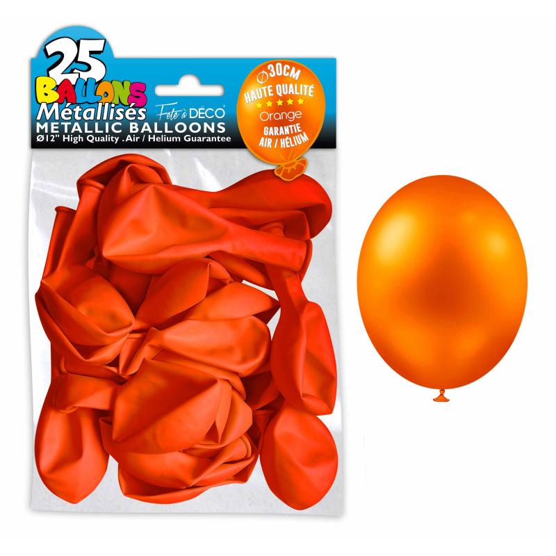 25 ballons métallisés couleur Orange