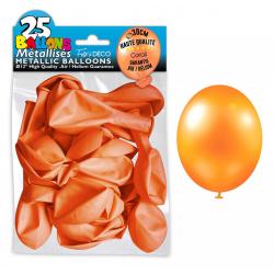 25 ballons métallisés couleur Orange corail