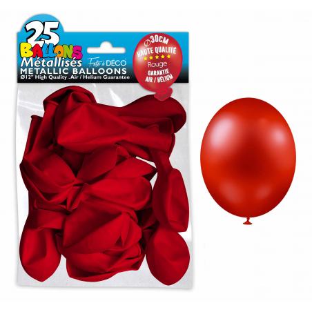 25 ballons métallisés couleur Rouge