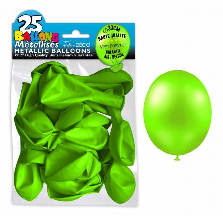 25 ballons métallisés couleur Vert pomme