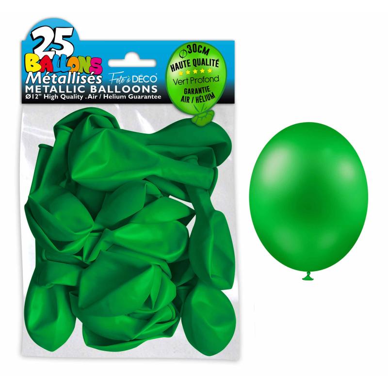 25 ballons métallisés couleur Vert profond