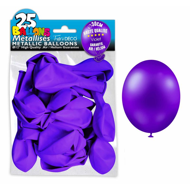 25 ballons métallisés couleur Violet