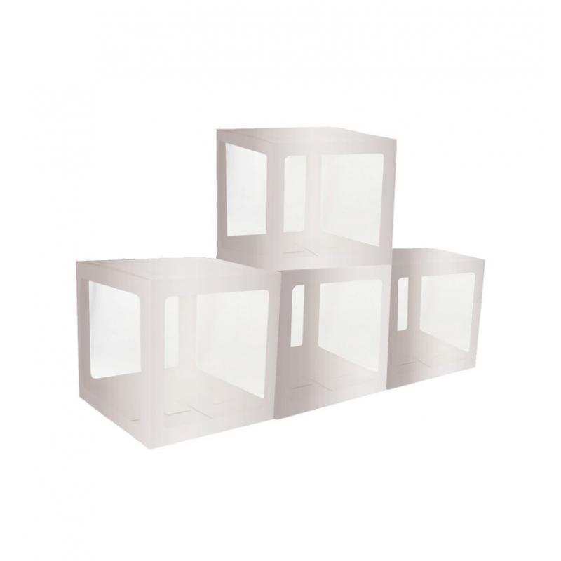 4 CUBES CARTON AV FILM PLASTIQUE RIGIDE ARGENT 30X30X30CM