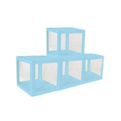 4 CUBES CARTON AV FILM PLASTIQUE RIGIDE BLEU 30X30X30CM