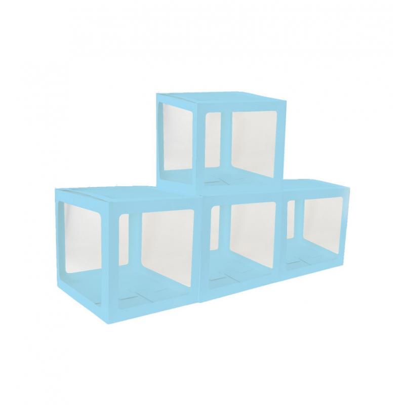 4 CUBES CARTON AV FILM PLASTIQUE RIGIDE BLEU 30X30X30CM