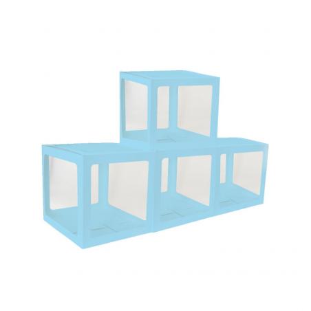 4 CUBES CARTON AV FILM PLASTIQUE RIGIDE BLEU 30X30X30CM