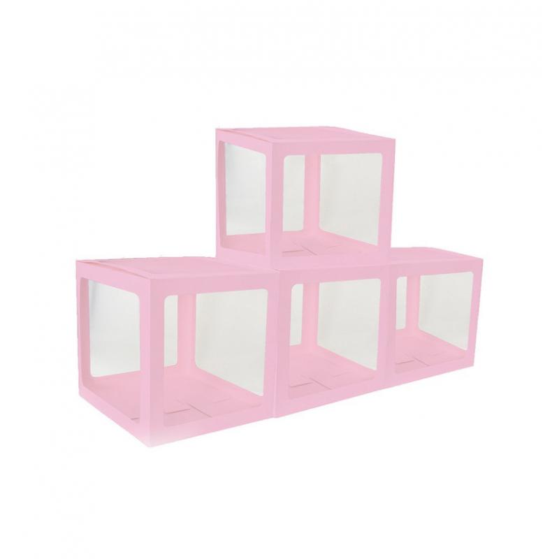 4 CUBES CARTON AV FILM PLASTIQUE RIGIDE ROSE 30X30X30CM