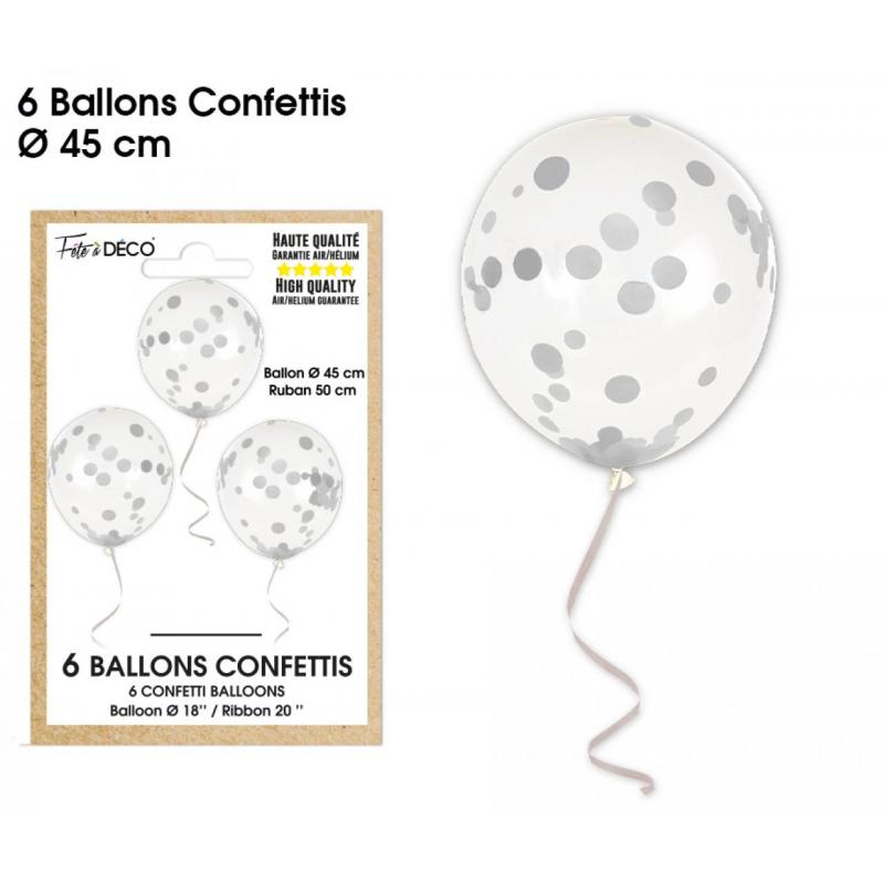 6 Ballons Confettis  Argent