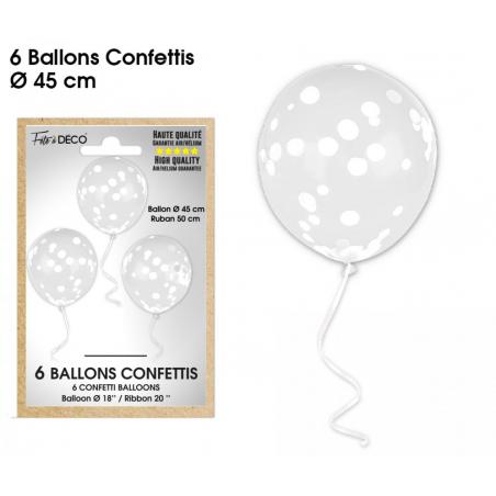 6 Ballons Confettis  Blanc