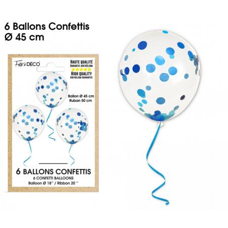 6 Ballons Confettis  Bleu